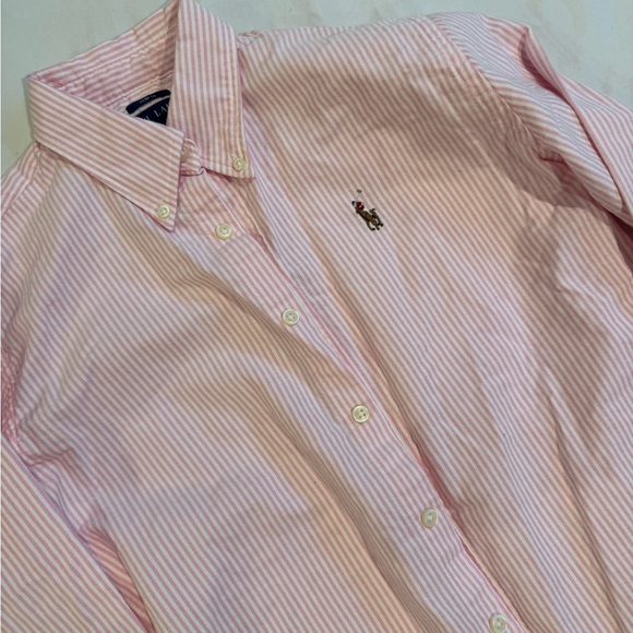 Ralph Lauren Tops - Ralph Lauren Pink and White Striped Shirt